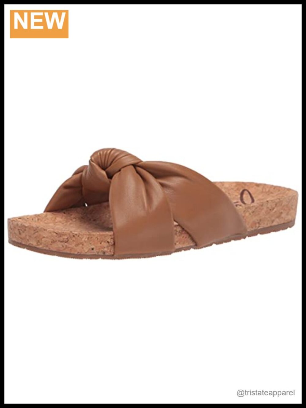 Mae Slide Sandals Leather Slip-On Knotted Ankle Strap Round Toe Stacked Heel